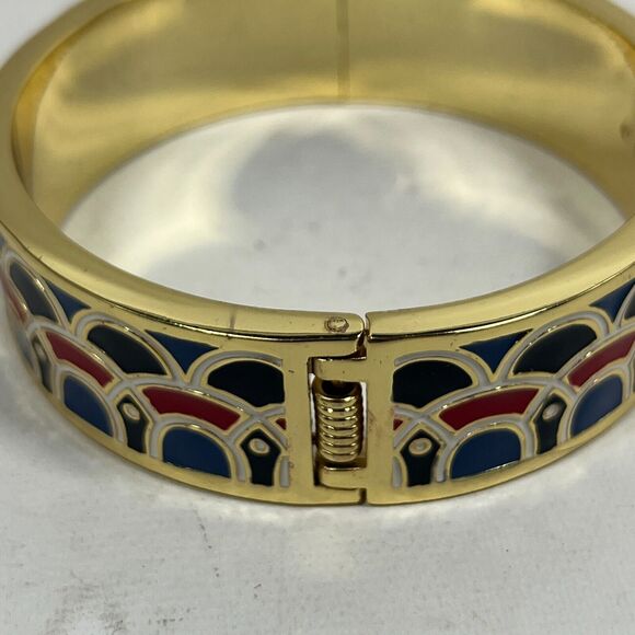 TALBOTS Bracelet Bangle Gold Tone Cuff Fashion Scallop Enamel Blue - Picture 6 of 7
